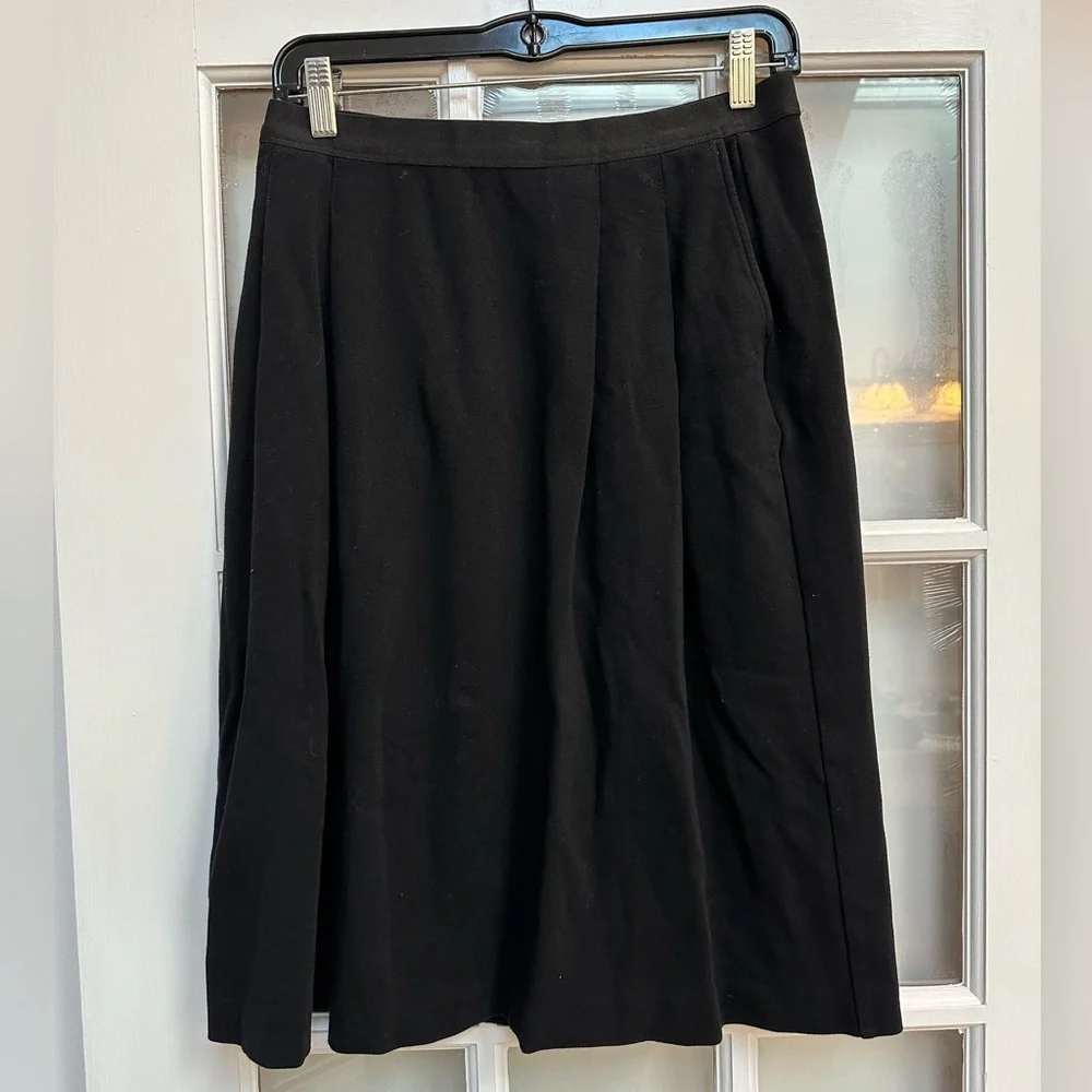 Eileen Fisher Pleated Pull On Minimalist Chic Black A-Line Midi Skirt Size S